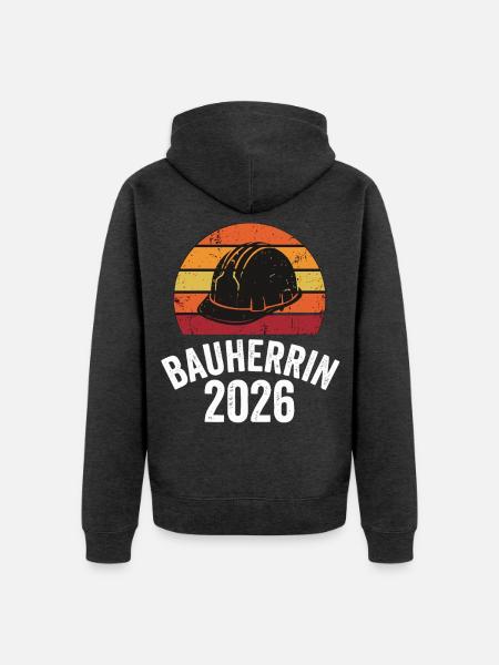 Bauherrin 2026 Bauhelm Retro - Unisex Premium Bio Zip Hoodie - Anthrazit meliert