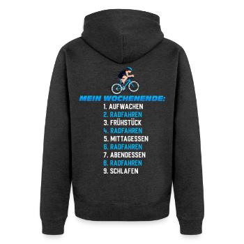 Mein Wochenend-Plan: Radfahren Nonstop - Unisex Premium Bio Zip Hoodie - Anthrazit meliert - Hinten - Nico (187cm)