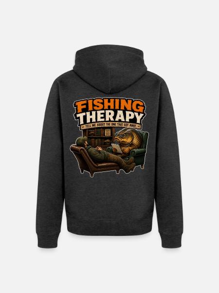 Angeltherapie Karpfenfischen - Unisex Premium Bio Zip Hoodie - Anthrazit meliert