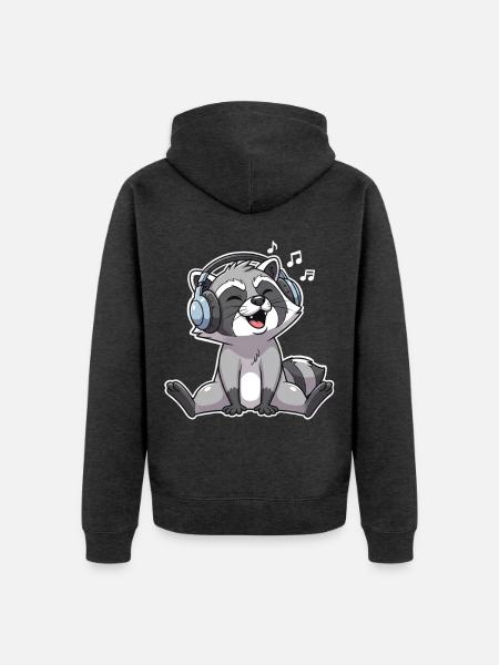 Waschbär Singen Musik Hören - Unisex Premium Bio Zip Hoodie - Anthrazit meliert