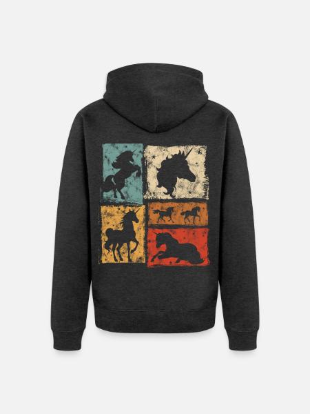Einhörner in Perspektiven mit Sternen - Unisex Premium Bio Zip Hoodie - Anthrazit meliert