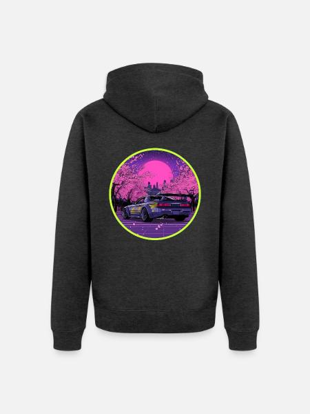 Midnight Sakura Drift Performance Edition - Unisex Premium Bio Zip Hoodie - Anthrazit meliert