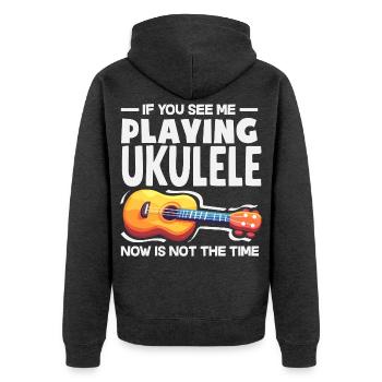 Lustiges Ukulele Designs Und Sprüche - Unisex Premium Bio Zip Hoodie - Anthrazit meliert - Hinten - Nico (187cm)