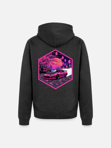 Neon Sakura Lanterns Hex-Emblem - Unisex Premium Bio Zip Hoodie - Anthrazit meliert