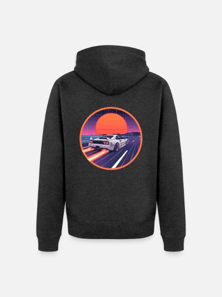 Neon Coastal Highway Cyber Supercar - Unisex Premium Bio Zip Hoodie - Anthrazit meliert