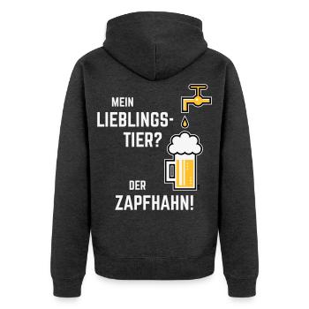 Mein Lieblingstier? Der Zapfhahn! (Bier / 3C) - Unisex Premium Bio Zip Hoodie - Anthrazit meliert - Hinten - Nico (187cm)