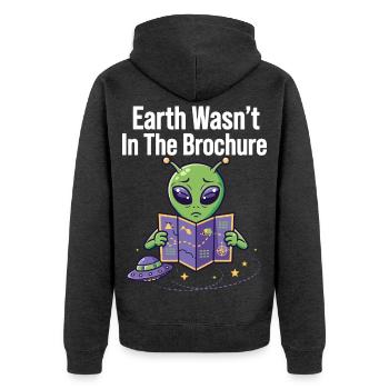 Earth Wasn’t In The Brochure Alien - Unisex Premium Bio Zip Hoodie - Anthrazit meliert - Hinten - Nico (187cm)