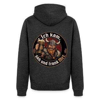 Wikinger Bier Spruch - Unisex Premium Bio Zip Hoodie - Anthrazit meliert - Hinten - Nico (187cm)