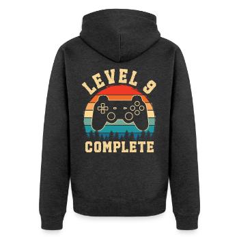 Level 9 complete – Enfant 9 ans - Veste à capuche bio Premium Unisexe - anthracite chiné - Dos - Nico (187cm)