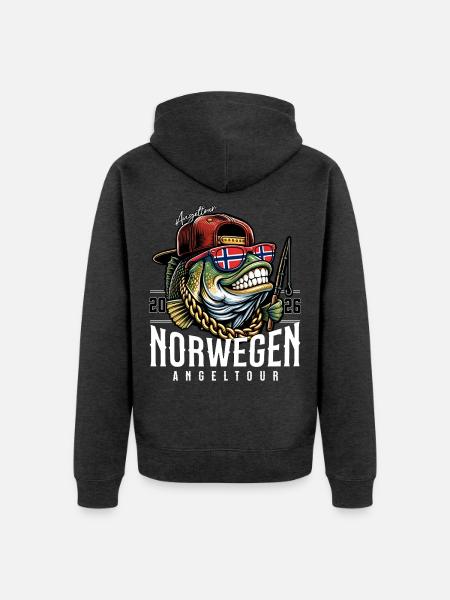 Norwegen Angeltour 2026 - Unisex Premium Bio Zip Hoodie - Anthrazit meliert