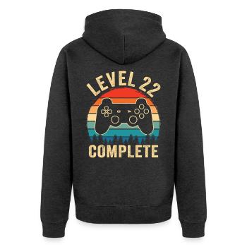 Level 22 complete – Cadeau 22 ans - Veste à capuche bio Premium Unisexe - anthracite chiné - Dos - Nico (187cm)