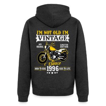 Cadeau d’anniversaire de moto vintage vintage 1996 - Veste à capuche bio Premium Unisexe - anthracite chiné - Dos - Nico (187cm)