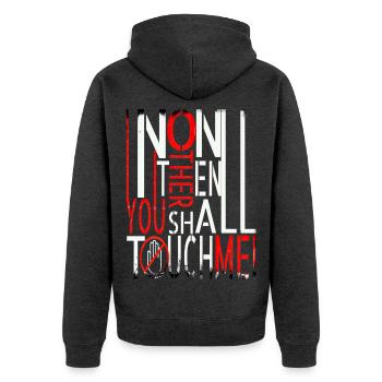 Spruch "Non one other than you shall touch me" - Unisex Premium Bio Zip Hoodie - Anthrazit meliert - Hinten - Nico (187cm)