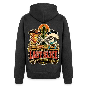 The Last Slice – Pizza-Duell im Wilden Westen - Unisex Premium Bio Zip Hoodie - Anthrazit meliert - Hinten - Nico (187cm)