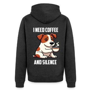 I Need Coffee and Silence Jack Russel terrier  - Unisex Premium Bio Zip Hoodie - Anthrazit meliert - Hinten - Nico (187cm)