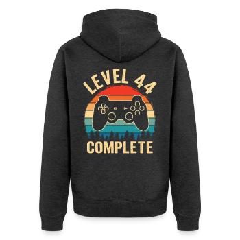 44. Geburtstag Level 44 Complete 44 Jahre Gamer - Unisex Premium Bio Zip Hoodie - Anthrazit meliert - Hinten - Nico (187cm)