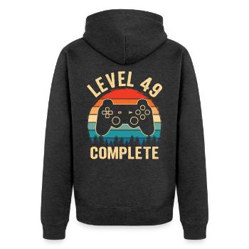 49. Geburtstag Level 49 Complete 49 Jahre Gamer - Unisex Premium Bio Zip Hoodie - Anthrazit meliert - Hinten - Nico (187cm)