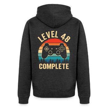 48. Geburtstag Level 48 Complete 48 Jahre Gamer - Unisex Premium Bio Zip Hoodie - Anthrazit meliert - Hinten - Nico (187cm)