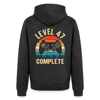 47. Geburtstag Level 47 Complete 47 Jahre Gamer - Unisex Premium Bio Zip Hoodie - Anthrazit meliert - Hinten - Nico (187cm)