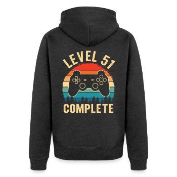 51. Geburtstag Level 51 Complete 51 Jahre Gamer - Unisex Premium Bio Zip Hoodie - Anthrazit meliert - Hinten - Nico (187cm)