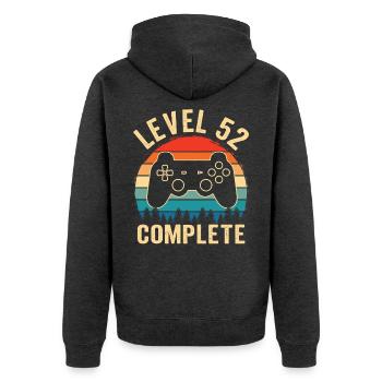 52. Geburtstag Level 52 Complete 52 Jahre Gamer - Unisex Premium Bio Zip Hoodie - Anthrazit meliert - Hinten - Nico (187cm)