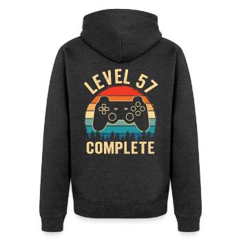 57. Geburtstag Level 57 Complete 57 Jahre Gamer - Unisex Premium Bio Zip Hoodie - Anthrazit meliert - Hinten - Nico (187cm)