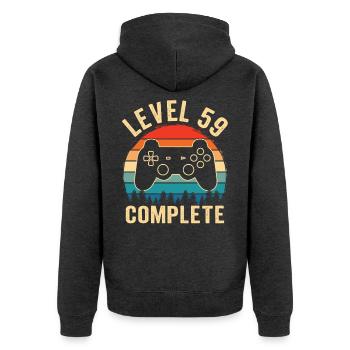 59. Geburtstag Level 59 Complete 59 Jahre Gamer - Unisex Premium Bio Zip Hoodie - Anthrazit meliert - Hinten - Nico (187cm)