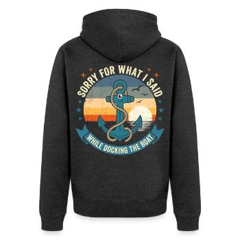 Funny Boat Docking Humor: Vintage Anchor Apology T - Unisex Premium Bio Zip Hoodie - Anthrazit meliert - Hinten - Nico (187cm)