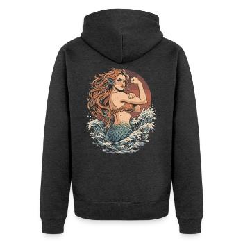Starke Meerjungfrau – Nixe zeigt Muskeln - Unisex Premium Bio Zip Hoodie - Anthrazit meliert - Hinten - Nico (187cm)