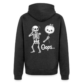 Skeleton Holding Balloon pumpkin Halloween - Unisex Premium Bio Zip Hoodie - Anthrazit meliert - Hinten - Nico (187cm)