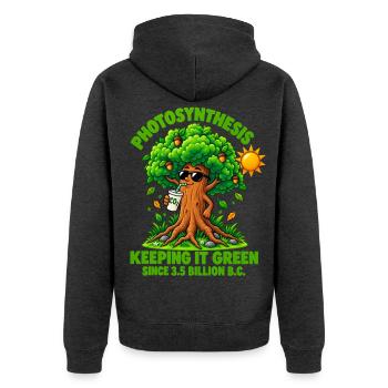Retro-Eichen-Photosynthese - Unisex Premium Bio Zip Hoodie - Anthrazit meliert - Hinten - Nico (187cm)