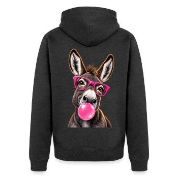 Âne Cool avec Lunettes Roses et Bubble Gum - Unisex Premium Bio Zip Hoodie - Anthrazit meliert - Hinten - Nico (187cm)