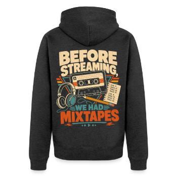 Vor dem Streaming hatten wir Mixtapes Vintage Music - Unisex Premium Bio Zip Hoodie - Anthrazit meliert - Hinten - Nico (187cm)