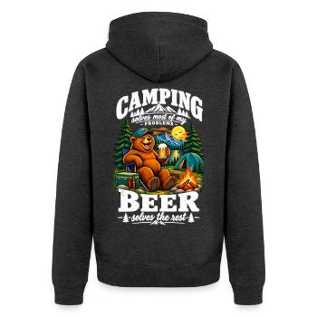 Funny Bear Camping Design - Unisex Premium Bio Zip Hoodie - Anthrazit meliert - Hinten - Nico (187cm)