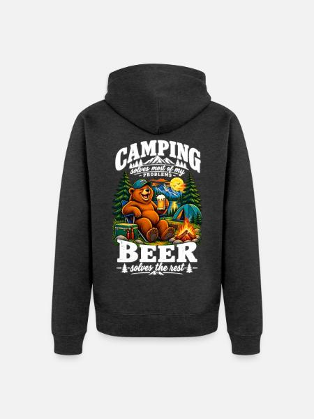 Funny Bear Camping Design - Unisex Premium Bio Zip Hoodie - Anthrazit meliert
