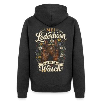 Meine Lederhosen sind in der Wäsche - Unisex Premium Bio Zip Hoodie - Anthrazit meliert - Hinten - Nico (187cm)