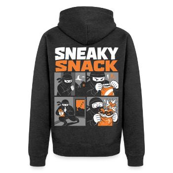 Sneaky Snack – Ninja auf geheimer Snack-Mission - Unisex Premium Bio Zip Hoodie - Anthrazit meliert - Hinten - Nico (187cm)