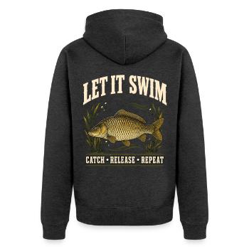 Karpfenangeln Catch and Release Shirt - Unisex Premium Bio Zip Hoodie - Anthrazit meliert - Hinten - Nico (187cm)