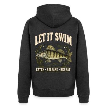 Zander Catch and Release Angler Shirt - Unisex Premium Bio Zip Hoodie - Anthrazit meliert - Hinten - Nico (187cm)