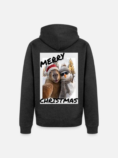 Capybara Weihnachten Winterfreunde - Unisex Premium Bio Zip Hoodie - Anthrazit meliert