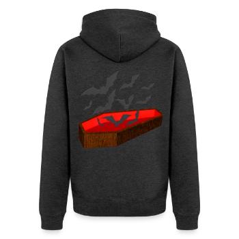 särge, fledermäuse - Unisex Premium Bio Zip Hoodie - Anthrazit meliert - Hinten - Nico (187cm)
