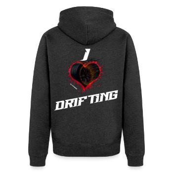 I love Drifting - Unisex Premium Bio Zip Hoodie - Anthrazit meliert - Hinten - Nico (187cm)