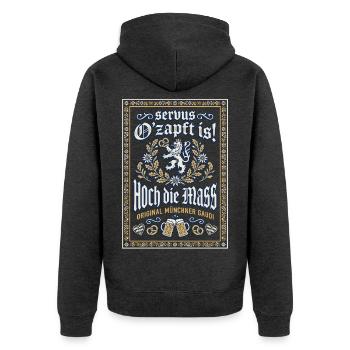 Servus, O'zapft is - Oktober, Festzelt und Gaudi - Unisex Premium Bio Zip Hoodie - Anthrazit meliert - Hinten - Nico (187cm)