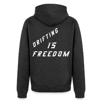 Drifting is freedom - Unisex Premium Bio Zip Hoodie - Anthrazit meliert - Hinten - Nico (187cm)
