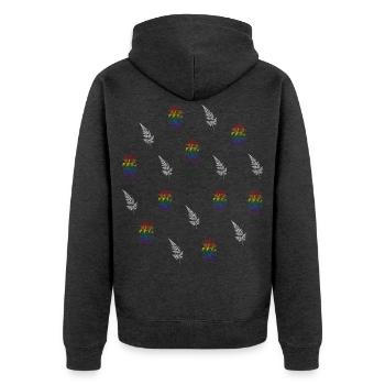 Blütenzweig & Farn - Naturmotiv LGBTQ - Unisex Premium Bio Zip Hoodie - Anthrazit meliert - Hinten - Nico (187cm)