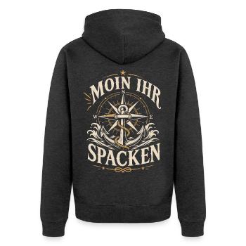 Moin ihr Spacken Bootsfahrer - Unisex Premium Bio Zip Hoodie - Anthrazit meliert - Hinten - Nico (187cm)