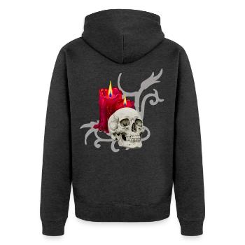 menschenschädel, kerzen - Unisex Premium Bio Zip Hoodie - Anthrazit meliert - Hinten - Nico (187cm)