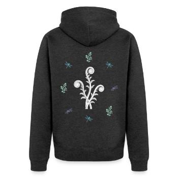 Farn & Beerenzweig & Libelle - Naturmotiv - Unisex Premium Bio Zip Hoodie - Anthrazit meliert - Hinten - Nico (187cm)