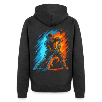 Cricket Herren Kinder Cricketspieler - Unisex Premium Bio Zip Hoodie - Anthrazit meliert - Hinten - Nico (187cm)