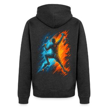 Klettern Berge Kletterer Bouldern Kinder Männer - Unisex Premium Bio Zip Hoodie - Anthrazit meliert - Hinten - Nico (187cm)